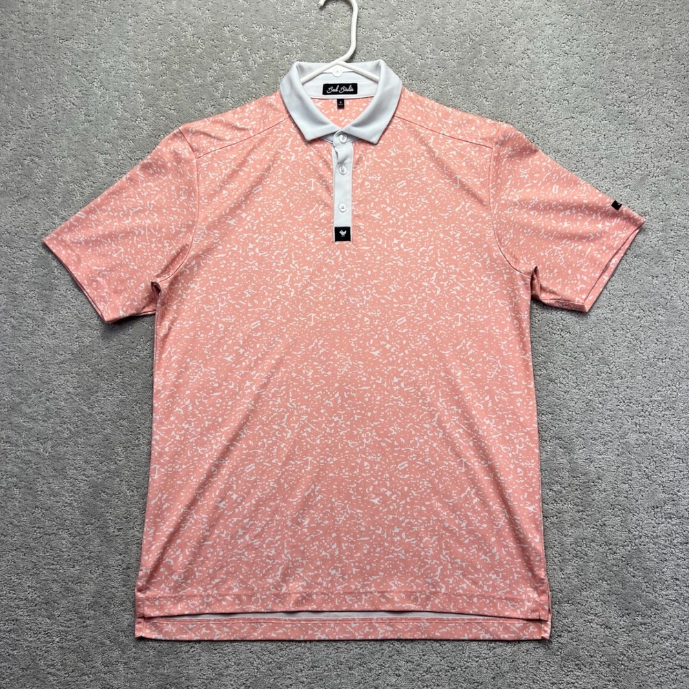 Bad Birdie Polo Shirt Mens Medium Pink White Speckle Print Short Sleeve Golf